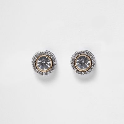 Silver tone diamante stud earrings